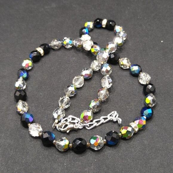 Czech Fire Polished Crystal Bead Necklace, Rhinestone Rondelle Beads, 22 Inches - Picture 3 of 7